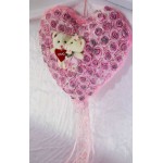 Pink Imported Roses Plush Heart with Cute Love Couple Teddy Bears